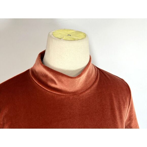 Madewell Velvet VelourTop Womens Small Burnt Orange Short Sleeve Boxy Mock Neck - Picture 11 of 13